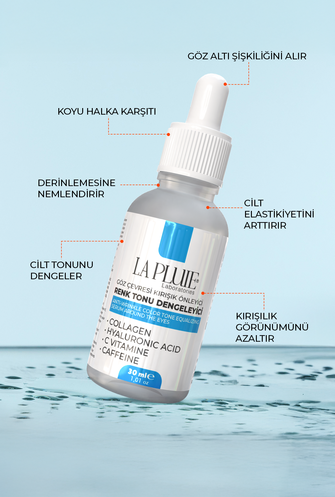 Göz Çevresi Kırışıklık Önleyici Renk Tonu Dengeleyici Serum 30ML CAFFEINE Takviyeli